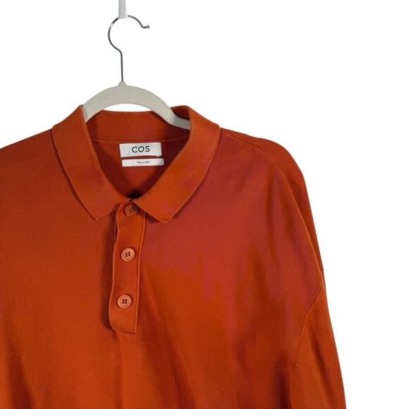 COS Relaxed Polo Sweater Orange 100% Cotton Preppy Capsole Office Womens Large - Picture 2 of 6